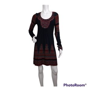 K Derhy  Tribal Boho Embroidered Neck Dress Size L